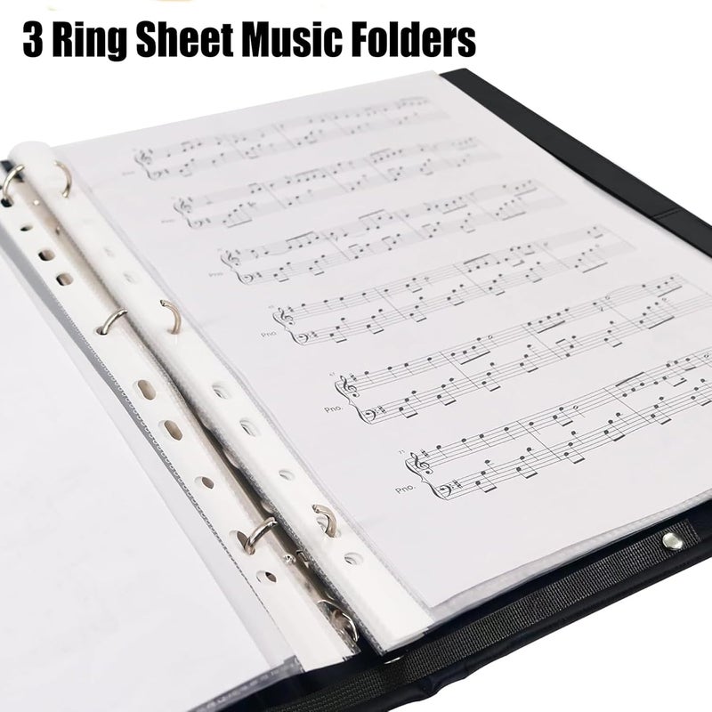 MUDOR Premium Choral Muisc Folder, PU Choir Folder with Hand Strap and Internal Retention Strap,3 Ring Black Choir Binder for Musician, Singer, Stage Performance - Image 2